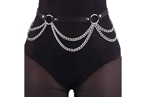 Crazy Bean Punk KettengüRtel Taille KöRperkette GüRtel Schwarz Leder Taillenkette GüRtel Verstellbare TaillengüRtel füR Rock Rave Damen MäDchen
