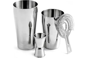 Juego de coctelera Boston de acero inoxidable de 3 piezas: WANDGU 450 ml + 600 ml, coctelera Boston de acero inoxidable 304, herramientas profesionales para todos los barman y amantes de los cócteles