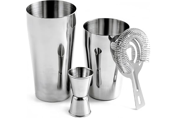3-delat Boston Cocktail Shaker Set i rostfritt stål: WANDGU 450 ml + 600 ml Cocktail Shaker Bar Set, 304 rostfritt stål Boston Cocktail Shaker, professionella barverktyg för alla bartenders och