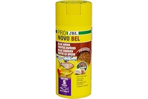 JBL PRONOVO BEL GRANO, Hauptfutter für alle Aquarienfische von 3-10 cm, Fischfutter-Granulat, Klickdosierer, Größe S, 250 ml
