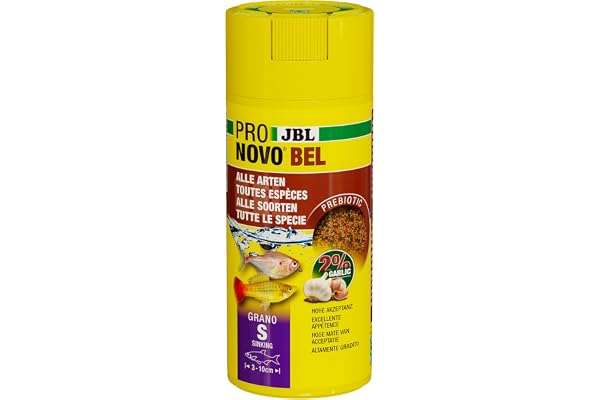 JBL PRONOVO BEL GRANO, Aliment de Base pour tous Poissons d'Aquarium de 3-10 cm, Granulés pour Poissons, Doseur à clic, taille S, 250 ml