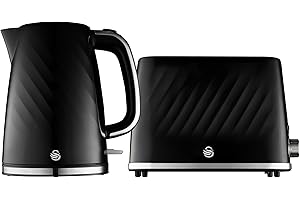 Swan Windsor Kitchen Set, 1.7L Kettle & 2 Slice Toaster, Black, SK14611BLK & ST14071BLK