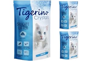 Tigerino - Crystals Katzenstreu 15L Blau| Multipack | Sensitive, parfümfrei | für geruchssensible Katzen | staubfrei, stark absorbierfähig und ergiebig | Ohne Duftstoffe | 3x5L | Blau