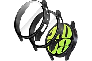 JETech Hülle mit Schutzfolie Kompatibel mit Samsung Galaxy Watch 6 44mm, Gesamt Schutzhülle, Eingebaut Gehärteter Glas Displayschutz Hohe Empfindlichkeit, 2 Stück (Schwarz)