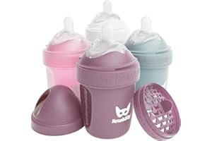 Herobility Double Anti-Colic Baby Bottles – 4-Pack – Multicolor (White, Gray, Pink, Hawthorn Rose, 5 fl oz/140 ml)