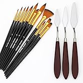 Hannah Ressam Sanat Malzemeleri Seti 12&rsquo;li Fır&ccedil;a Seti + 5&rsquo;li Metal Spatula | Akrilik, Suluboya, Yağlıboya i&ccedil;in Profesyonel Sa