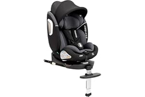 VASACAVA Silla de Coche para Bebé Infantil i-Size ISOFIX Giro 360°, Apto 0-12 Años (40-150cm), Pierna de Apoyo, Protección Antiimpactos, Certificado ECE R129 (Negro)