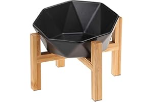 HCHLQLZ Noir avec Support Porte-gamelle Surélevée Gamelle incliné pour Chien et Chat Céramique avec Support en Bambou