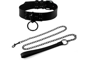 AWAVM Gotycki okrągły naszyjnik choker naszyjnik z łańcuszkiem ze skóry PU dla kobiet mężczyzn Halloween Party Cosplay, Taglia unica, Sztuczna skóra, Bez kamieni szlachetnych