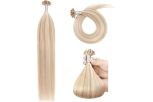 YANTAISIYU Keratyna Remy Przedłużanie Włosów 55 cm U Tip Human Hair Extensions Pre Bonded Human Hair Extensions (50 g #P18/613 Popielaty Blond Mieszanka Wybielającego Blondu)