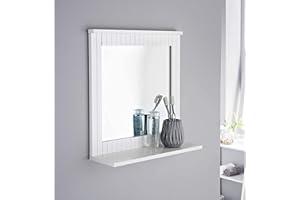 Homme Concept White Bathroom Mirror & Cosmetic Shelf – 40 cm Wall Mounted Vanity Mirror, Moisture‑Resistant MDF, Compact & Easy Wall Fix