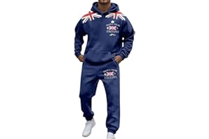 MANMANING UK Men’s 2 Piece Tracksuit - Union Jack Hoodie & Jogging Bottoms, Autumn Gym/Casual Wear, Flag Print
