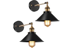 Licperron Vintage Wall Sconce Black Antique 240 Degree Adjustable Industrial Wall Light for Restaurants Galleries Aisle Kitchen Room Doorway 2 Pack