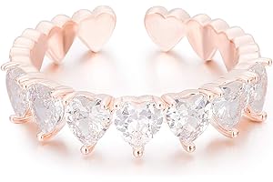 pengjin PJ Anello da donna con zircone a forma di cuore, regolabile, lucido, ipoallergenico, in rame, forte e durevole, regalo per le vacanze delle ragazze, San Valentino, regalo d'amore