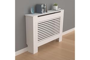 FATIVO High Radiator Cover Wood Cabinet: Internal Height 100cm Medium White Horizontal Slat Heater Covers Modern Tall Radiator Shelf Thicken MDF Wooden Hallway Home Office Furniture Decorative