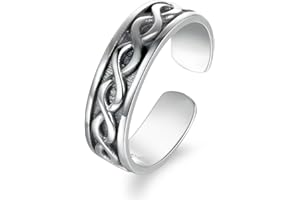 wynn's Solid 925 Sterling Silver Ring for Women, Adjustable Vintage Silver Thumb Ring, Unisex Resizable Celtic Knot Infinity Open Finger Rings, Silver Toe Rings for Women Mens Girls