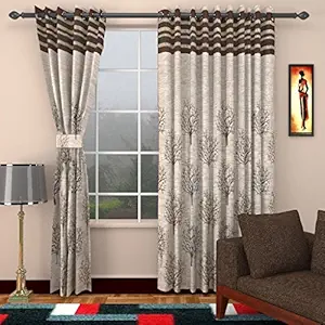 Homefab India Jute Modern 2 Piece Eyelet Polyester Door Curtain Set - 7ft, Brown