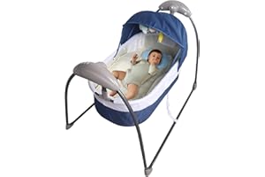 ‎DGJMUU DGJMuu Babywiege Kinderbett 3-Speed Auto-Swing | 9KG Belastbarkeit | mit Intelligentes Bedienfeld und Spezielles Moskitonetz-Design Musik Baby Wippe Schaukel (Blau)