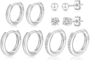 MOROTOLE 4 Paia Di Orecchini A Cerchio In Argento Sterling Per Donna S925 Orecchini A Cerchio Piccoli Con Zirconi Ipoallergenici Orecchini Di Cartilagine Minuscoli Per Ragazza Argento Huggie Orecchini Cerchio