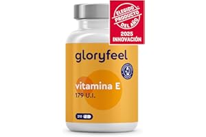 GLORYFEEL Vitamina E 179 UI - 210 Cápsulas (Para 3 meses) - Potente Antioxidante de D-α-tocoferol (la forma más Bioactiva de Vitamina E) - Protege las celulas del estres oxidativo* - Sin aditivos ni OGM