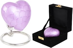 URNSWITHLOVE Small Keepsake Heart Cremation Urn For Ashes With New Improved Lid, Mini Heart Memorial Urn With Box & Stand (Purple Aluminium)