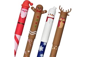 LVZONGXIN 4-er Radierbare Gelstifte Weihnachten 0,7 mm Spitze, [ Blau+Rot+Schwarz+Grün], Radierbarer Gelstifte Christmas, Löschbare Weihnachtsstift, Kugelschreiber