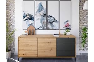 CAESAROO Madia soggiorno 154 cm Rovere nordico e Grigio antracite con 2 ante e 3 cassetti - Rovere e Grigio