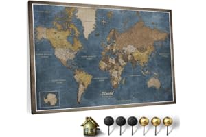 CANVASCALE Canvas World Map with Cork Pin Board - English Lettering - Decorative Wall Decoration for All Rooms - Canvas Pictures with World Map Motif (70x50 cm, Pattern 13)
