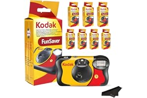 Kodak Funsaver Einwegkamera, Einwegkamera, 7er-Pack, 27 Aufnahmen, 35 mm, gebündelt mit Balveli Premium-Mikrofasertüchern, Einweg-Filmkamera, 35 mm