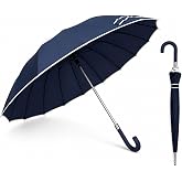 Meteorwi Home - Long automatic umbrella with wide coverage and 16 windproof ribs, classic design, reinforced structure, water