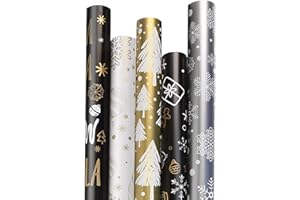 DERAYEE Geschenkpapier Weihnachten, Geschenkpapier 5 Verschiedene Muster, Geschenkpapier Set (5 Rollen)