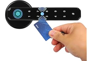 TKKMIVCOC Smart Door Lock, 4-in-1 Electronic Fingerprint Door Lock with Fingerprint Keyboard Password IC Card Key, Digital Electronic Door Lever Locks for Home Office Apartment, Black