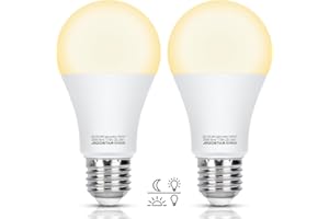 Aigostar Bombilla con Sensor Crepuscular, Bombilla LED A60 E27 12W Equivalente a 81W, Luz Cálido 3000K, 1170 Lm, Amanecer Hasta el Atardecer Encendido/apagado Automático, No Regulable, 2 Unidades