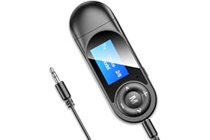AIGOLINK USB Trasmettitore Ricevitore Bluetooth 5.0, Portatile Wireless Adattatore Audio con LCD display, Bassa Latenza, Microfono Incorporato, Adattatore Bluetooth con 3.5mm Jack per TV/Auto/PC/Cuffie