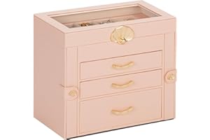 Enthralite Jewellery Box with 3 Drawers : Jewellery Display Organiser for Earrings Necklaces - Gift for Girls Women | Peach Pink