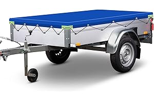 LCAUTFR Anhängerplane Flachplane 208 x 114 x 10 cm Anhängerabdeckung PVC wasserdichte & reißfeste mit Planenseil Reflexstreifen Ösen für Stema BÖckmann PKW Hänger 750 kg