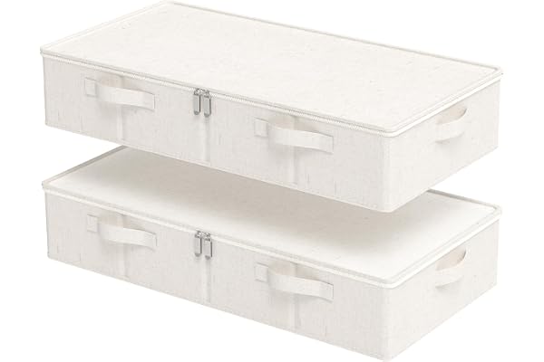 ENUMAIL Förvaringslådor under sängen, 80 x 40 x 15 cm, beige, 2 stycken | Tvåvägs blixtlåsförvaringslådor för tyger, behållare med handtag, garderobskorg med PP-stödplatta