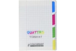 CONQUERANT Cahier Quattro Classique 17x22cm Grands Carreaux Seyès 140 Pages Agrafées Couverture Polypro Incolore