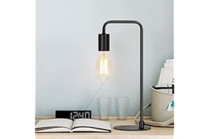 HAITRAL Industrial Table Lamp, Vintage Nightstand Lamp, Circular Base Metal Body Bedside Lamp for Bedroom, Living Room, Office - Black