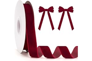 KINGLAKE Ruban Velours Rouge - 2cmX10m Ruban Cadeau de Noël épais Bordeaux, Pour Sapin de Noël, Halloween, Nœuds, Loisirs Créatifs