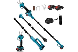 ROADTIME Akku Astschere mit 2m Teleskopstange und 2 * 1500m Ah Akku, bürstenlose Elektrische Gartenschere mit 2 Gängen, 30mm Schneiddurchmesser, Schleifstein und Ersatzklingen