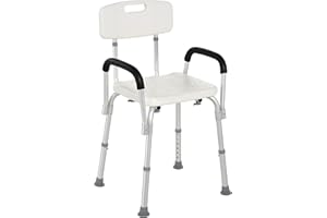 HOMCOM Chaise de Douche siège de Douche Ergonomique Hauteur réglable Pieds antidérapants Dossier accoudoirs Amovibles Charge Max. 136 Kg alu HDPE Blanc