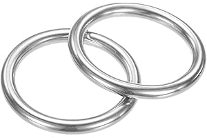 TIXIPEM 35mm Dia Metal O Rings [2Pcs] - 316 Stainless Steel 5mm THK Multi-Purpose Welded Round Rings Use for Crafts & Camping Belt & Dog Leashes - Seamless Lifting Hoops