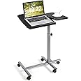 COSTWAY 60 x 40 cm Mobile Laptop Table, Height Adjustable Overbed C-shaped Tray Table with Lockable Casters & Tilting Top, Rolling Sit Stand Computer Desk Study Workstation for Home Office (Black)