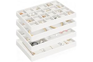 LWAIX Smyckesorganisatör för lådor stapelbara smyckesbricka smycken organisatör för förvaring och visning av örhängen, halsband, 4 st