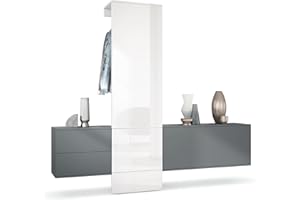 Vladon Garderobe Carlton Set 1, Made in Germany, Flur-Garderobe aus Deko-paneel, Schubladen-Kommode & Schuhschrank, Anthrazit matt/Weiß Hochglanz (209 x 193 x 35 cm)