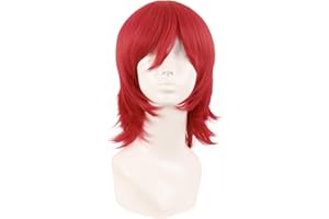 MapofBeauty 14 Zoll/35 cm Kurze Cosplay Anime Perücke Mit Pony Wolf Tail Synthetische Haarfasern für Partys Perücke (Rot)