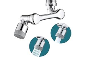 PENOBON Prolunga Rubinetto Bagno, 1080° Aeratore Rubinetto Ruotabile con Filtro a Spruzzo, M20 M22 M24, 2 Modalità Regolabili per Cucina, Bagno (Argentato)
