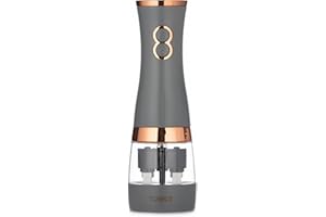Tower T847004GRY Electric Salt and Pepper Mills, Battery Operated with Adjustable Ceramic Grinders, Grey and Rose Gold