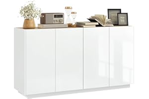 HOMCOM Credenza Soggiorno con Armadietti a 2 Ante, Madia Soggiorno Moderna con Ripiani Regolabili e Chiusura Ammortizzata, per Sala da Pranzo e Soggiorno e Salotto, 140x40x75 cm, Bianco Lucido